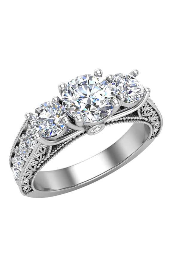 Diamond Engagement Rings for women Past Present Future Style 14K White Gold 1.75 ctw (G,SI)