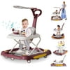 FACNOATIHN 6-in-1 Baby Walker, Foldable Push Walker with Musical Activity Station, 6-24 Months, Red