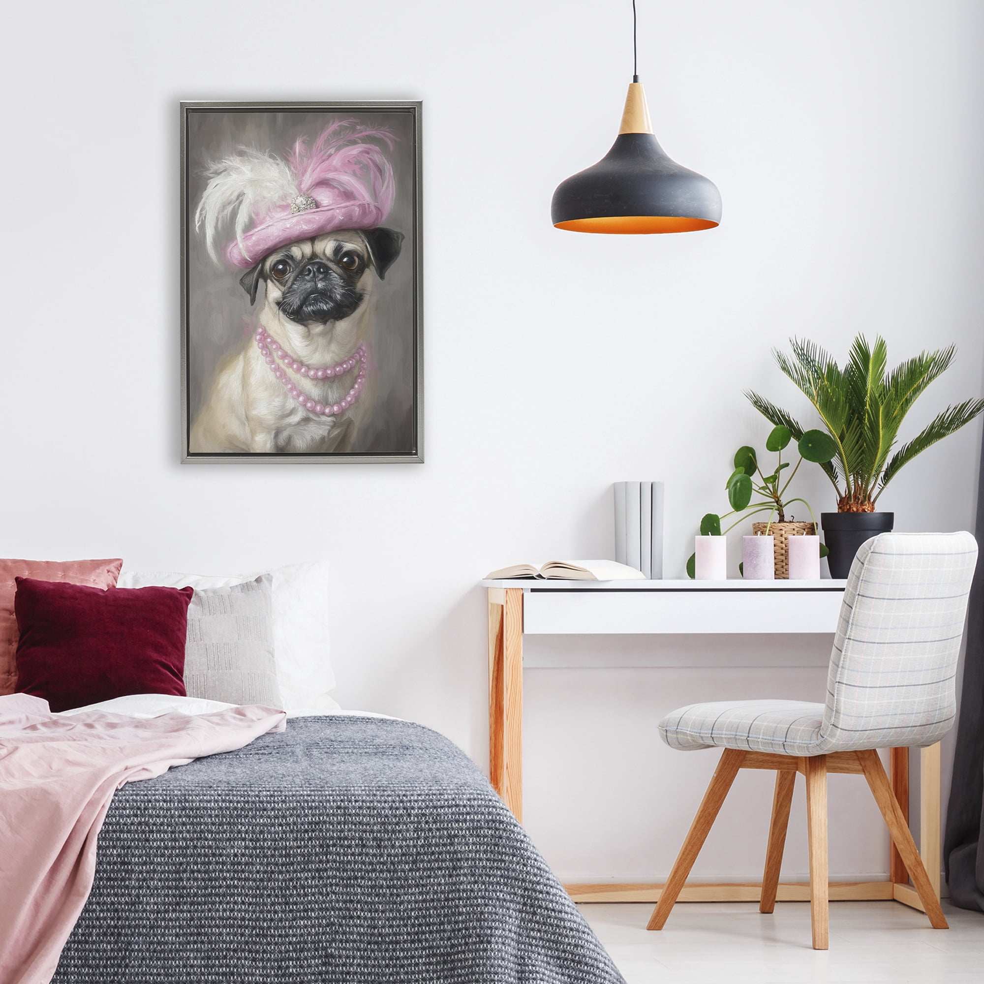 Stupell Industries Lady Pug Portrait Gray Framed Floater Canvas Wall Art, design by Tina LeCour