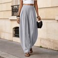 thumbnail image 4 of Only Moment Lightweight Linen Pants Flowy Wide Leg Pants Casual Work Dress Pants Lounge Sweatpants High Waist Comfy Loose Trousers with Pockets Light Ashy,XL, 4 of 7