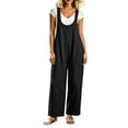 thumbnail image 6 of Drses‌‌ Women's Lightweight Cotton Linen Jumpsuit Romper Overalls, Adjustable Strap Baggy Wide Leg One Piece Outfit with Back Zipper Pockets, 6 of 7