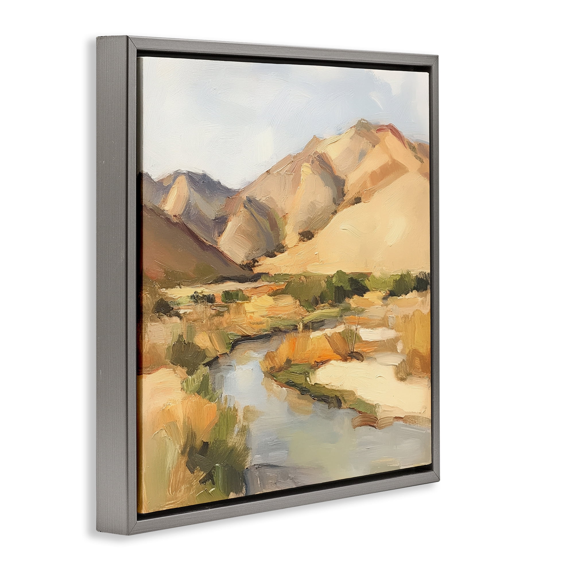 Stupell Industries Wispy Desert River Gray Framed Floater Canvas Wall Art, design by Petal Prints Design