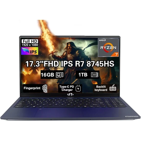 17.3" IPS FHD-Gaming-Laptop, AMD Ryzen 7 8745HS 16GB DDR5 RAM 1TB SSD ( up to 4.9GHz) Radeon 780M Graphics Business Computer with 100W Type-C Backlit Keyboard, Fingerprint USB-C 4.0