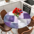 thumbnail image 2 of Purple Grey Round Tablecloth 36-44 Inch Round Fitted Table Cloth with Elastic Edge, Modern Oil Painting Geometric Abstract Waterproof Table Cover Protector for Outdoor Picnic Party Dining, 2 of 6