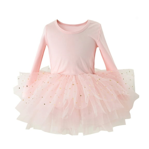 Little Girls Tutu Dress for Performance Ballet Leotards Long Sleeve Dress Size 7-8T
