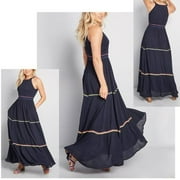 ModCloth Navy Blue Zigzag Contrast-Trim Sleeveless Maxi Dress Women Size 14