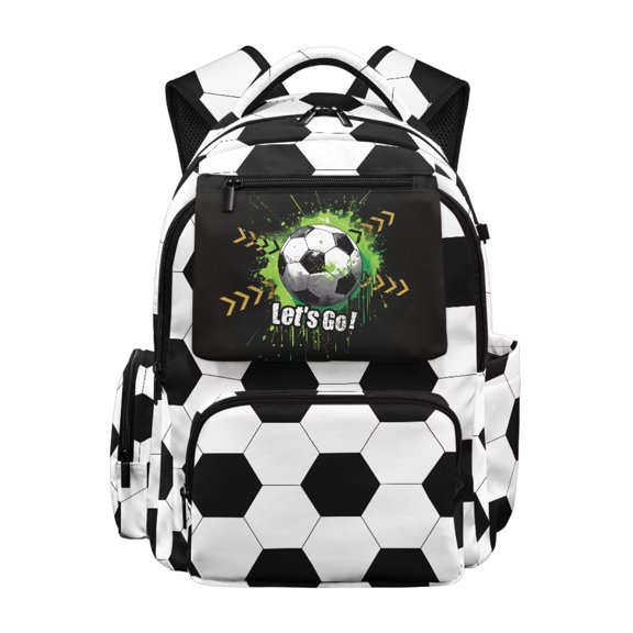 Kuiaobaty Soccer Ball Print Backpack for Kids Boys 17 Inch Backpack with Bottle Holder Roomy Sturdy School Bag Bookbags for School