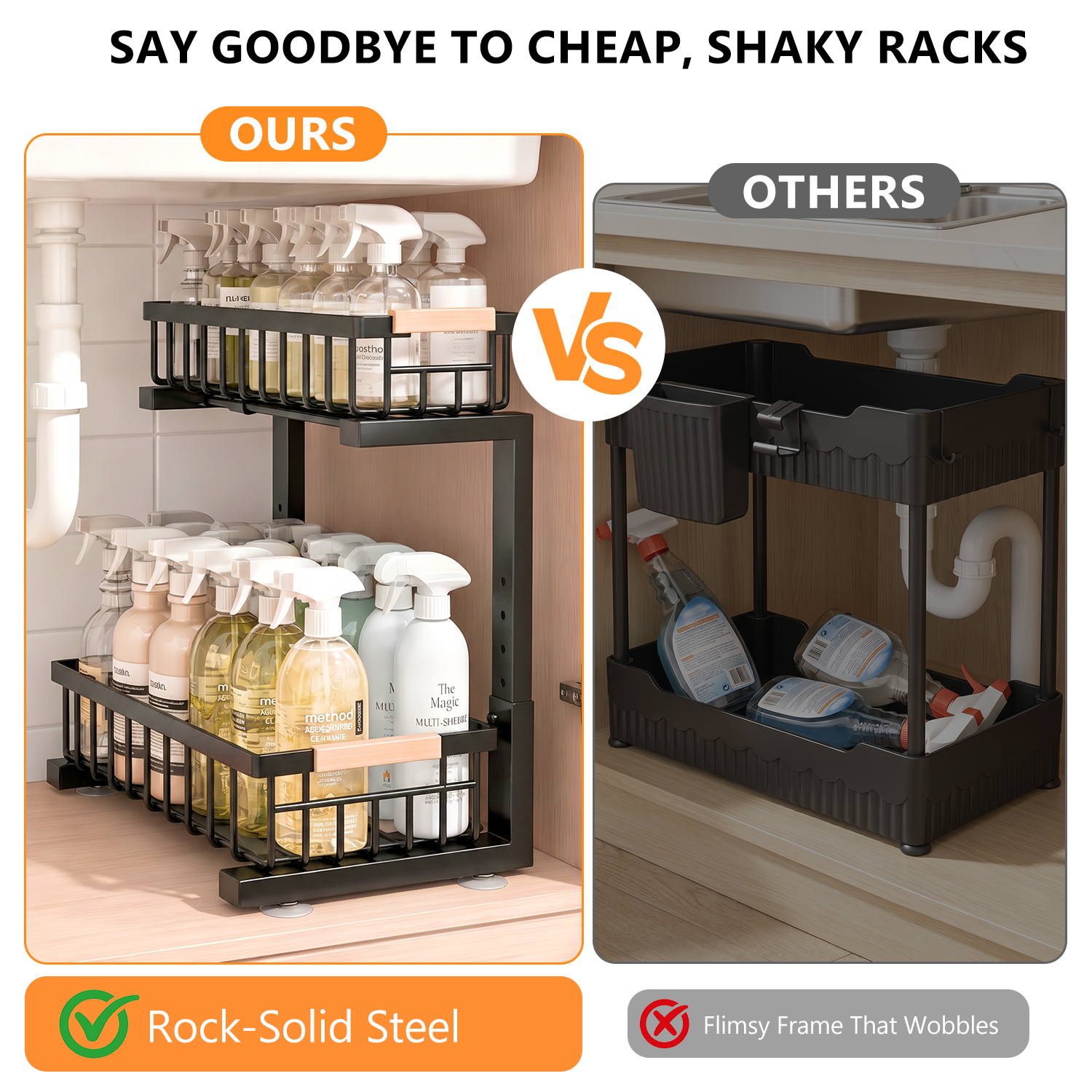 TAIMASI 2-Pack Under Sink Organizers, 2-Tier Pull-Out Drawers, Black photo 4