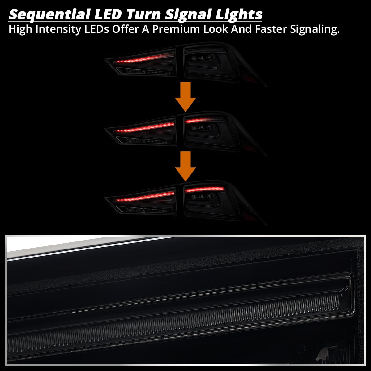 Spec-D Tuning Glossy Black Smoke Full LED Tail Lights w/ Sequential Turn Signals Compatible with 2014-2017 Lexus IS250 / IS350, Left + Right Pair Assembly