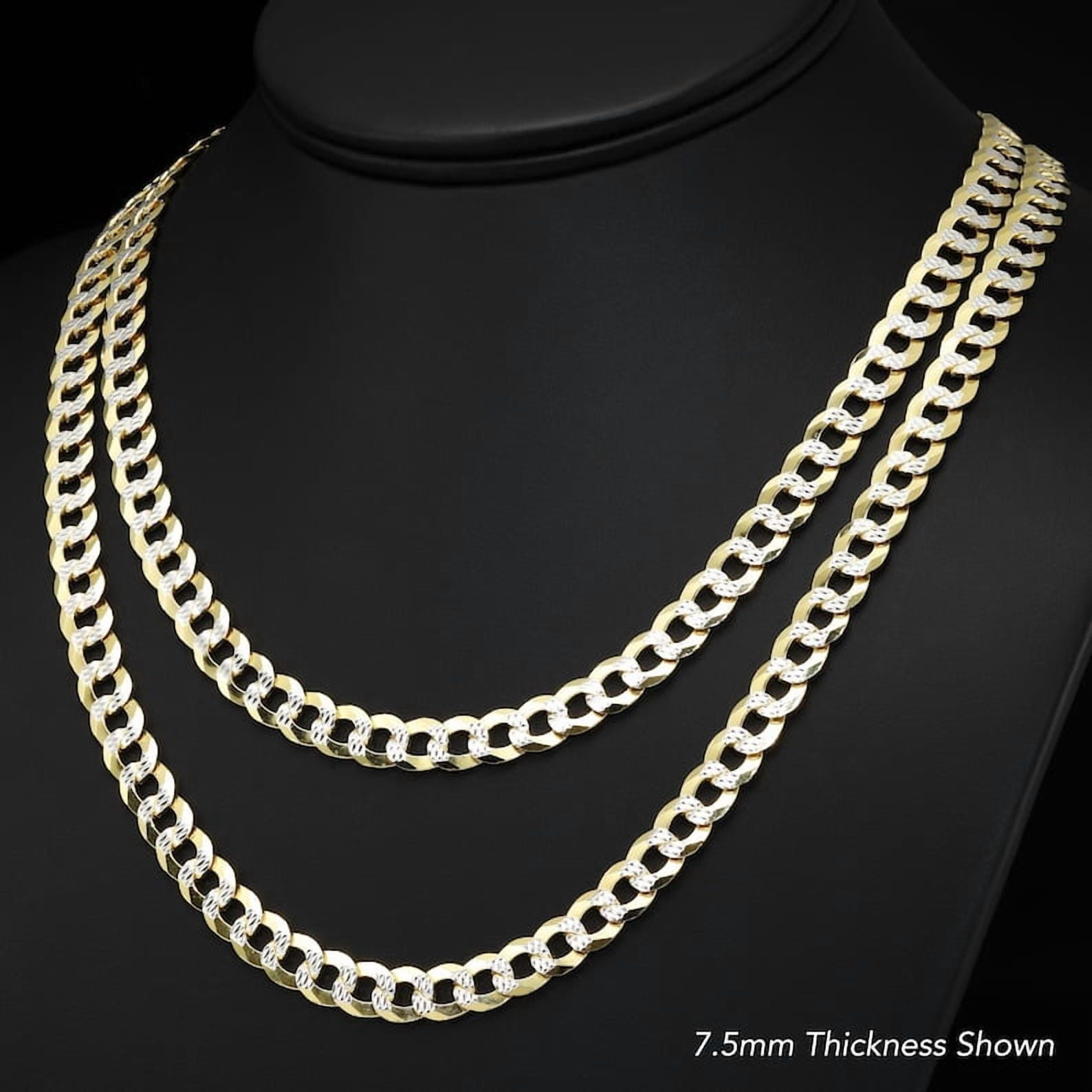 Tilo Jewelry Solid 925 Sterling Silver Two-Tone Diamond-Cut Curb Link Chain Necklace with Secure Lobster Lock | 7.5mm - 22 Inch | Everyday Necklace for Men & Women