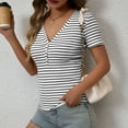 thumbnail image 3 of Annhoo Tops for Women Summer Casual Striped Button V Neck Short Sleeve Shirts Lightweight Comfy Casual Blouses, 3 of 8