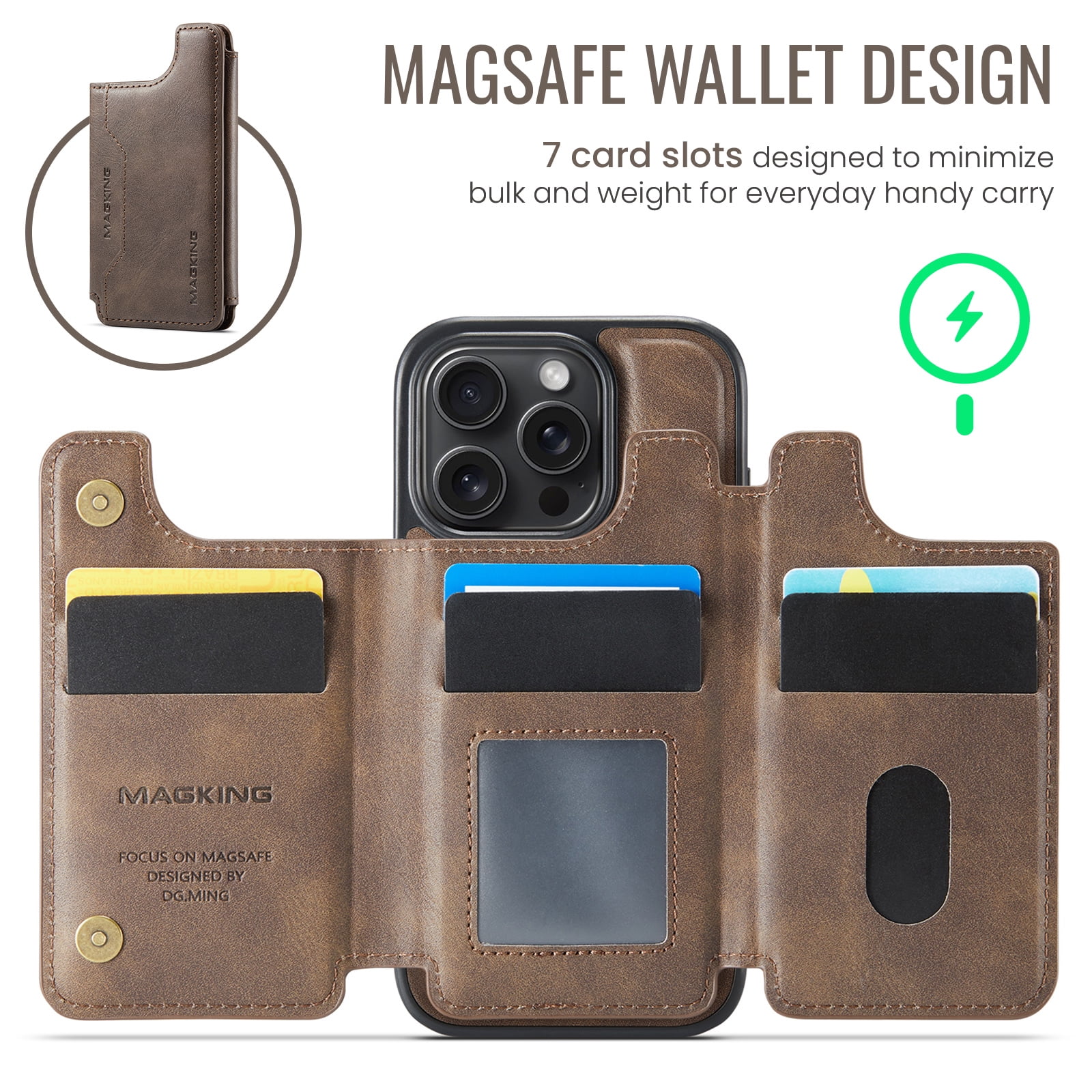 Designed for iPhone 16 Pro Max Wallet Phone Case,Magnetic Detachable Flip Card Holder,Back Flip Kickstand,Compatible with Mag-Safe,2-in-1 PU Leather Heavy Duty Shockproof Phone Case,Coffee