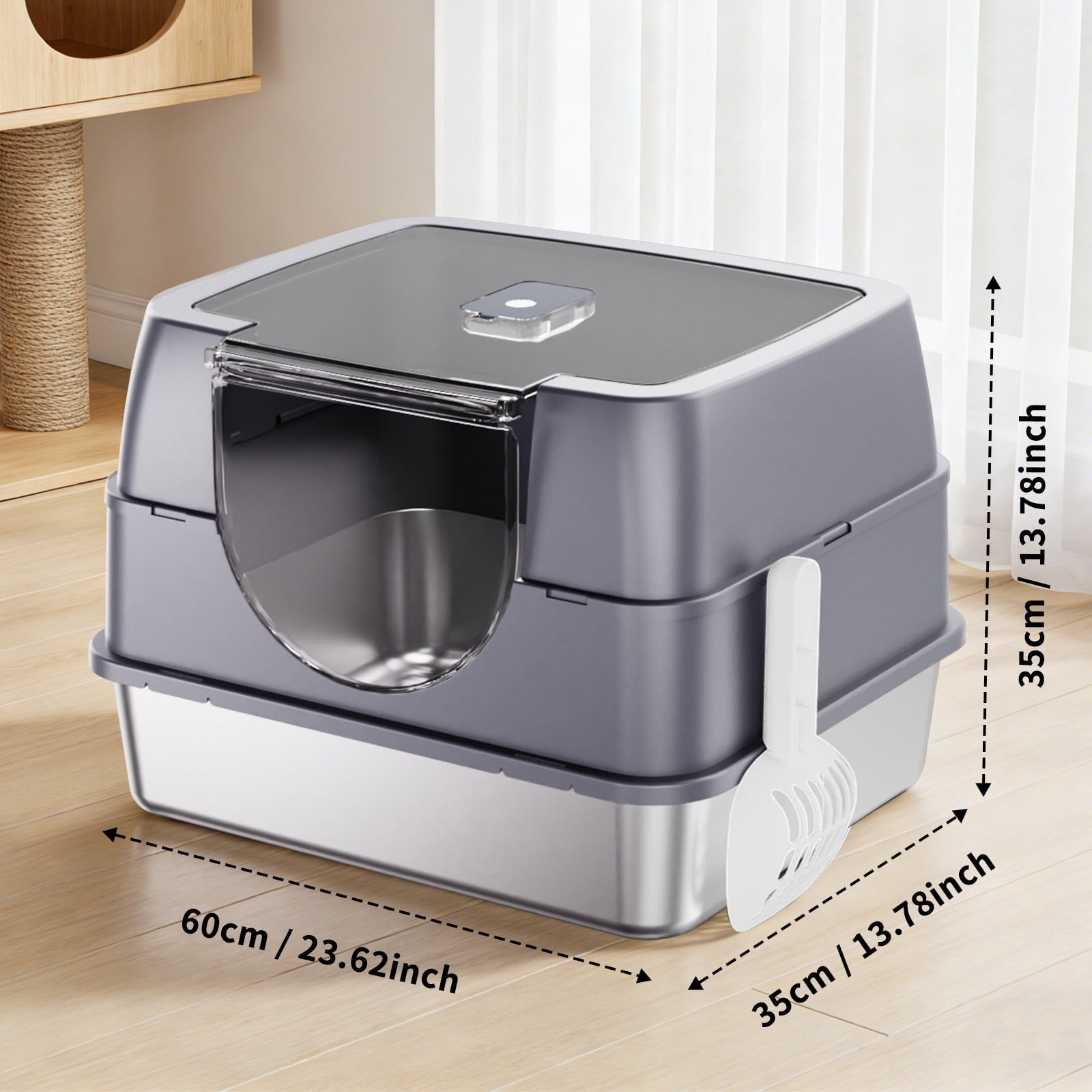 Enclosed Cat Litter Box with Scoop, Side Entry Cat Litterbox for Kitty & Multi-Cat, Anti-Leakage, Non-Sticky (Gray)