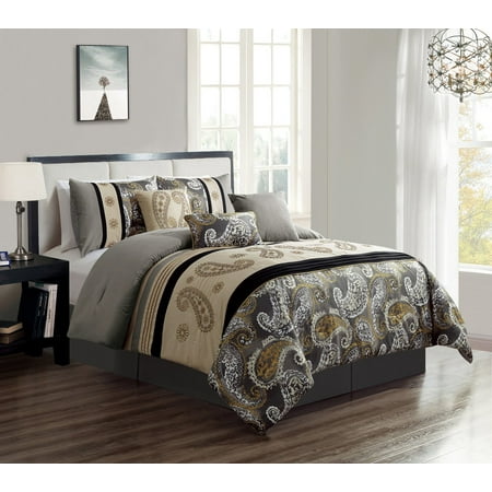 Wpm 7 Piece Bedding Set Grey Beige Taupe Comforter With Accent
