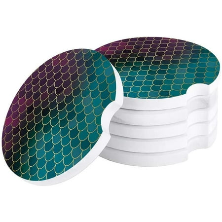 

FMSHPON Mermaid Scales Blue and Purple Set of 4 Car Coaster for Drinks Absorbent Ceramic Stone Coasters Cup Mat with Cork Base for Home Kitchen Room Coffee Table Bar Decor
