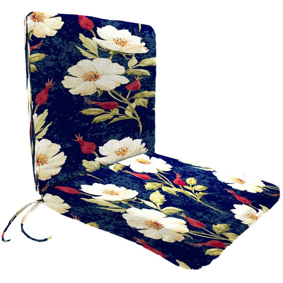 Jordan Manufacturing 37" x 19" Rose Garden Navy Floral Rectangular Outdoor Chair Cushion with Ties