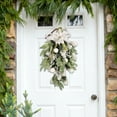 thumbnail image 6 of 19.7" Artificial Christmas Teardrop Swag, White Poinsettia Pine Needle Door Swag with Berries, Holiday Floral Hanging Wreath Accent for Front Door, Wall, Porch, Winter Garland Home Christmas Décor, 6 of 6