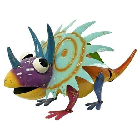 Continental Art Center 22160A Colorful Enameled Metal Triceratops Statue - Yellow