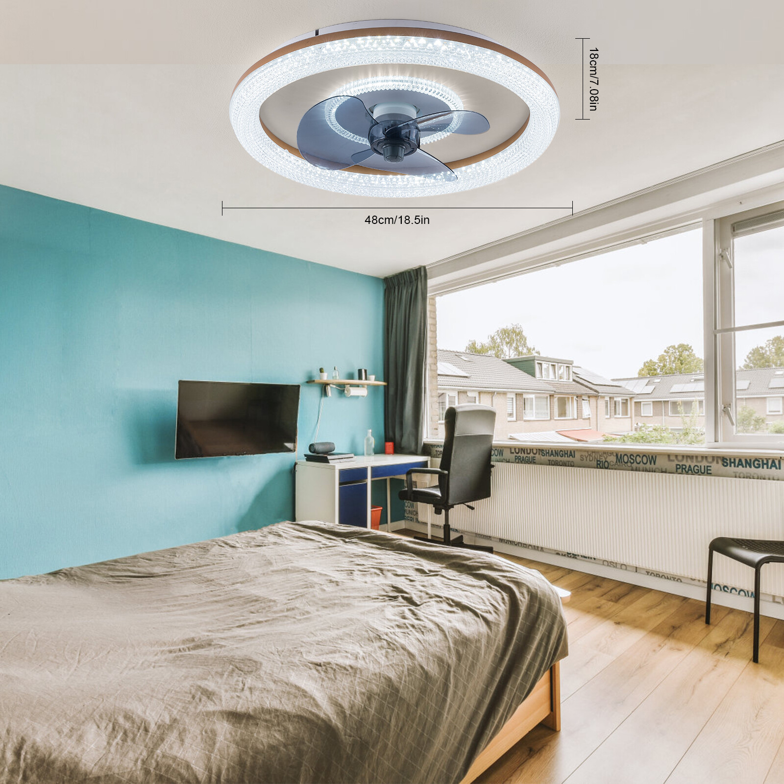 Modern Ceiling Fan With Light& Remote Control Flush Mount Ceiling Fan 3-Color W/o Bulb for Living Rooms