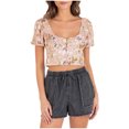 thumbnail image 1 of Hurley Womens Lily Floral Print Crop Top Blouse, medpink, S, 1 of 1