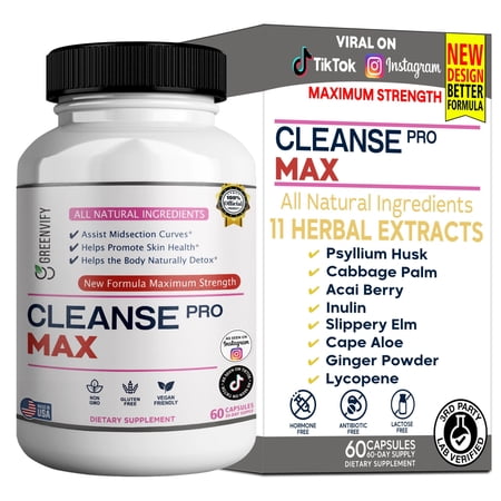 GreenVify Cleanse Pro Max Total Body Cleanse Supplement, 60 Capsules