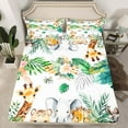 thumbnail image 2 of Manfei Giraffe Elephant Zebra 3pcs Twin Sheet Sets,Tropical Plants Twin Fitted Sheet,Kawaii Animal Breathable Flat Sheet,Microfiber Cartoon Room Decorative, 2 of 7