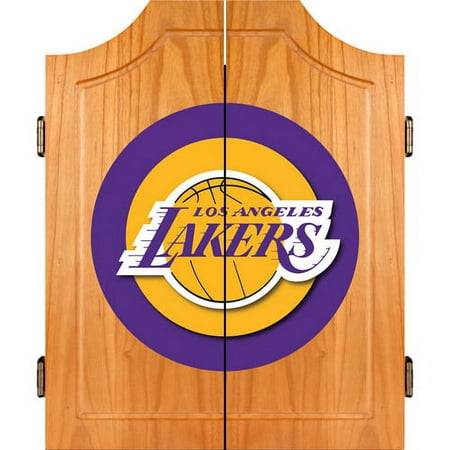 L.A. Lakers NBA Dart Cabinet Set with Darts and Board - Purple, Gold