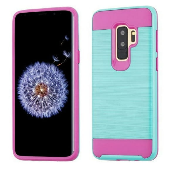 For Samsung Galaxy S9 Plus - Phone Case Shockproof Hybrid Rubber Rugged Case Cover Brushed Teal Green Electric Pink