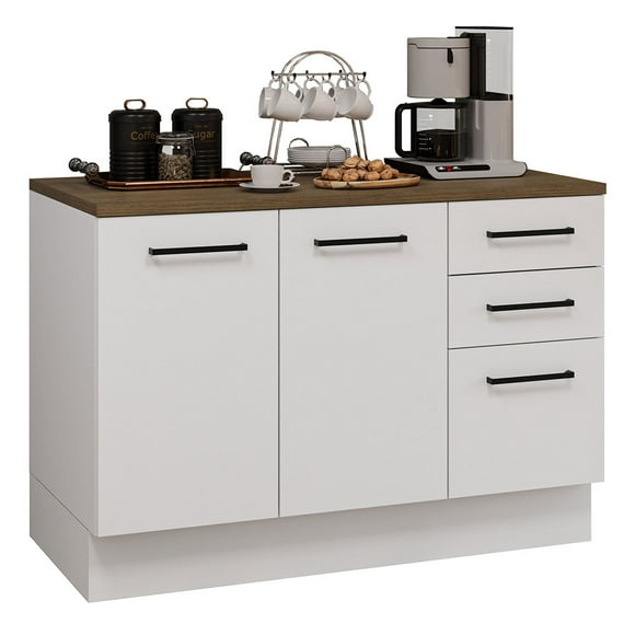 Madesa Coffee Bar Cabinet with 2 Doors and 3 Drawers Wooden Storage Unit for Kitchen, Dining Room, or Office Perfect for Organizing Coffee Makers, Supplies, and Snacks – White