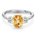 thumbnail image 3 of Gem Stone King 10K Two Tone Gold Yellow Citrine and White Topaz Engagement Ring for Women | 1.91 Cttw | Oval Checkerboard 8X6MM | Gemstone November Birthstone | Size 6, 3 of 6