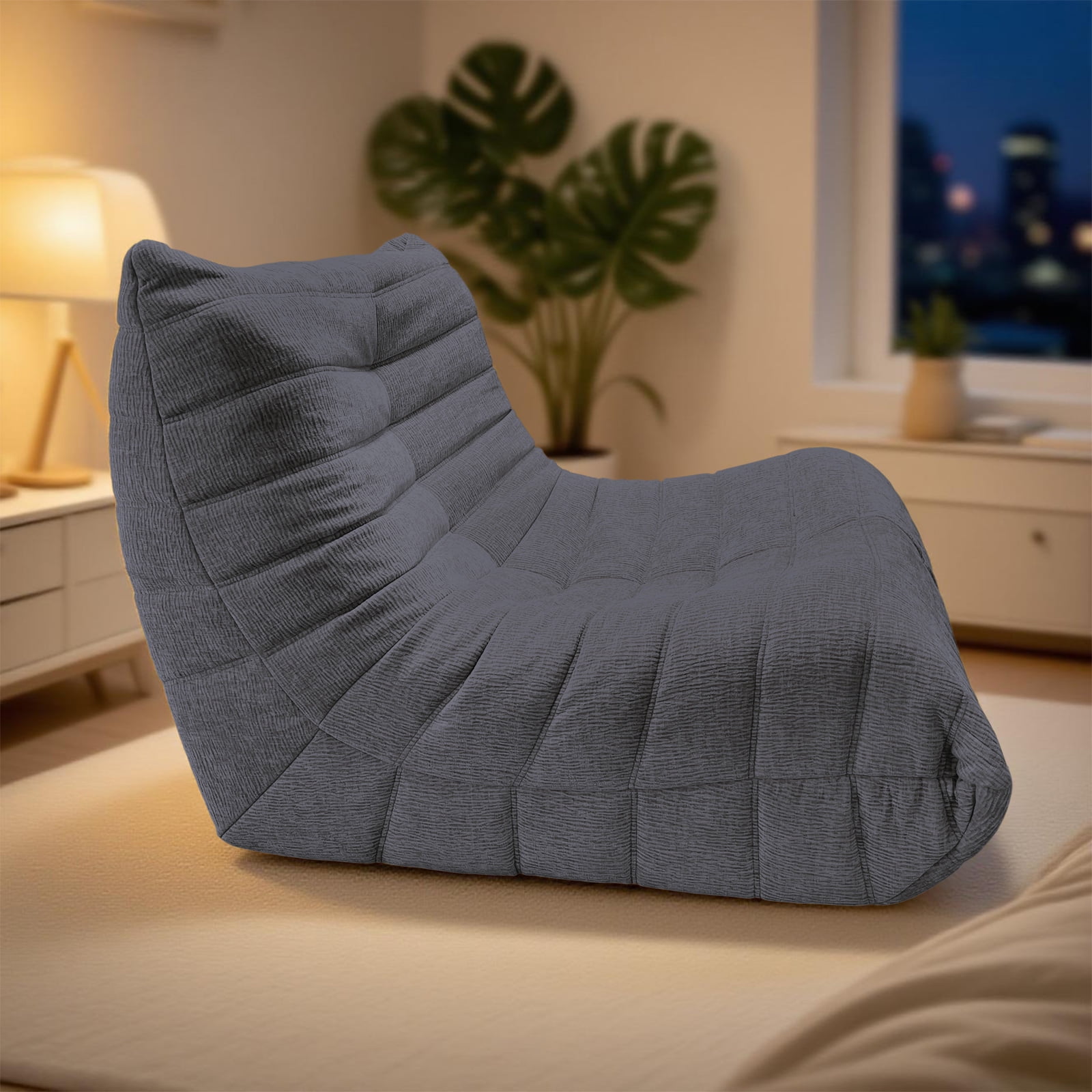 Kingrest Memory Foam Bean Bag Chair for Adults, Single Sofa Chair with Removable Washable Cover, Comfortable Lounger for Living Room, Bedroom, Office, Reading & Relaxing in Small Spaces