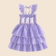 thumbnail image 3 of Vestido sin mangas con cuello redondo hasta la rodilla para niñas, moderno e informal, de verano, dulce, elegante y adorable, con estampado de cuadros de conejito de Pascua, vestido de poliéster para, 3 of 5