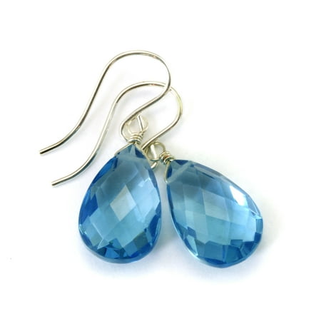 Faceted Citrine Flower London Blue Simulated Topaz Earrings Faceted Pear Shaped Teardrop Drops Sterling Silver Spyglass Designs ()