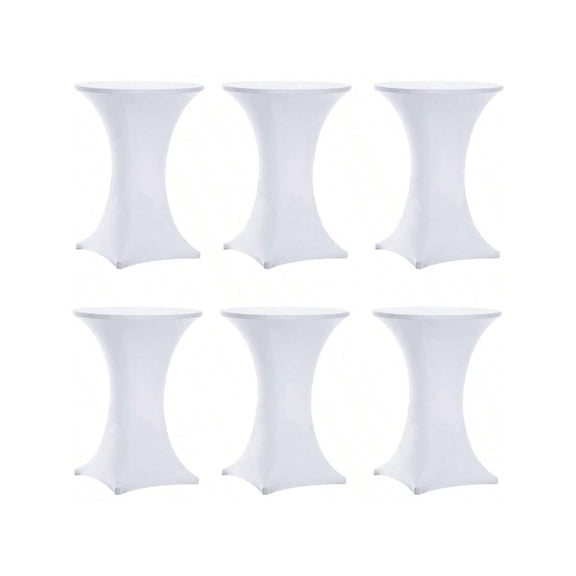 6 Pack 30x42 Inch Highboy Spandex Cocktail Table Covers White Fitted Stretch Cocktail Tablecloth For Round Tables 6PC 30X42 White
