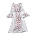 thumbnail image 3 of Vestido de verano para mujer, transpirable, estilo bohemio, con mangas acampanadas y cómodo, largo. Blanco, 3 of 9
