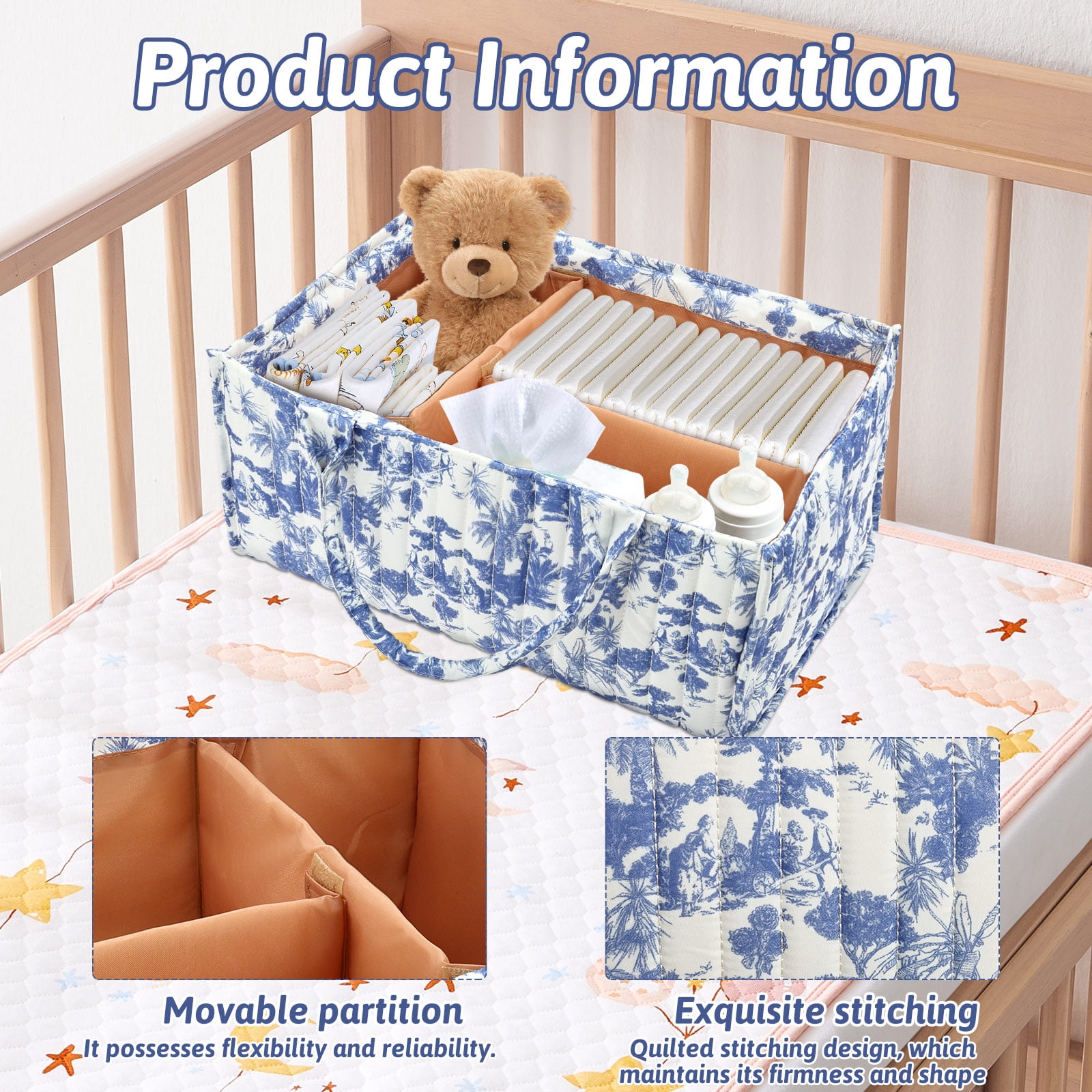 Ikoopy Baby Diaper Caddy Organizer Nursery Storage Bin Basket with Handle Portable Diaper Organizer Suitable for Indoor Outdoor