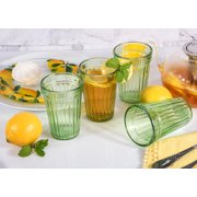 STPgoods Green Faceted Stackable Drinking Glasses Set 4 Pcs 8.45 fl oz Glass Tumbler Set Water Glasses