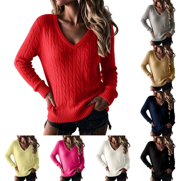 Dwellite Sweaters for Women Knit Long Sleeve V Neck Lightweight Casual Tops Fall Fashion Clothing Business Casual Outfits Navy XL