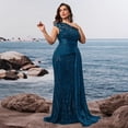 thumbnail image 4 of AURA Plus Size Evening Dress Square Neck Sleeveless Beaded Slim Fit Party Long Dress Teal Blue Wine Red, 4 of 6