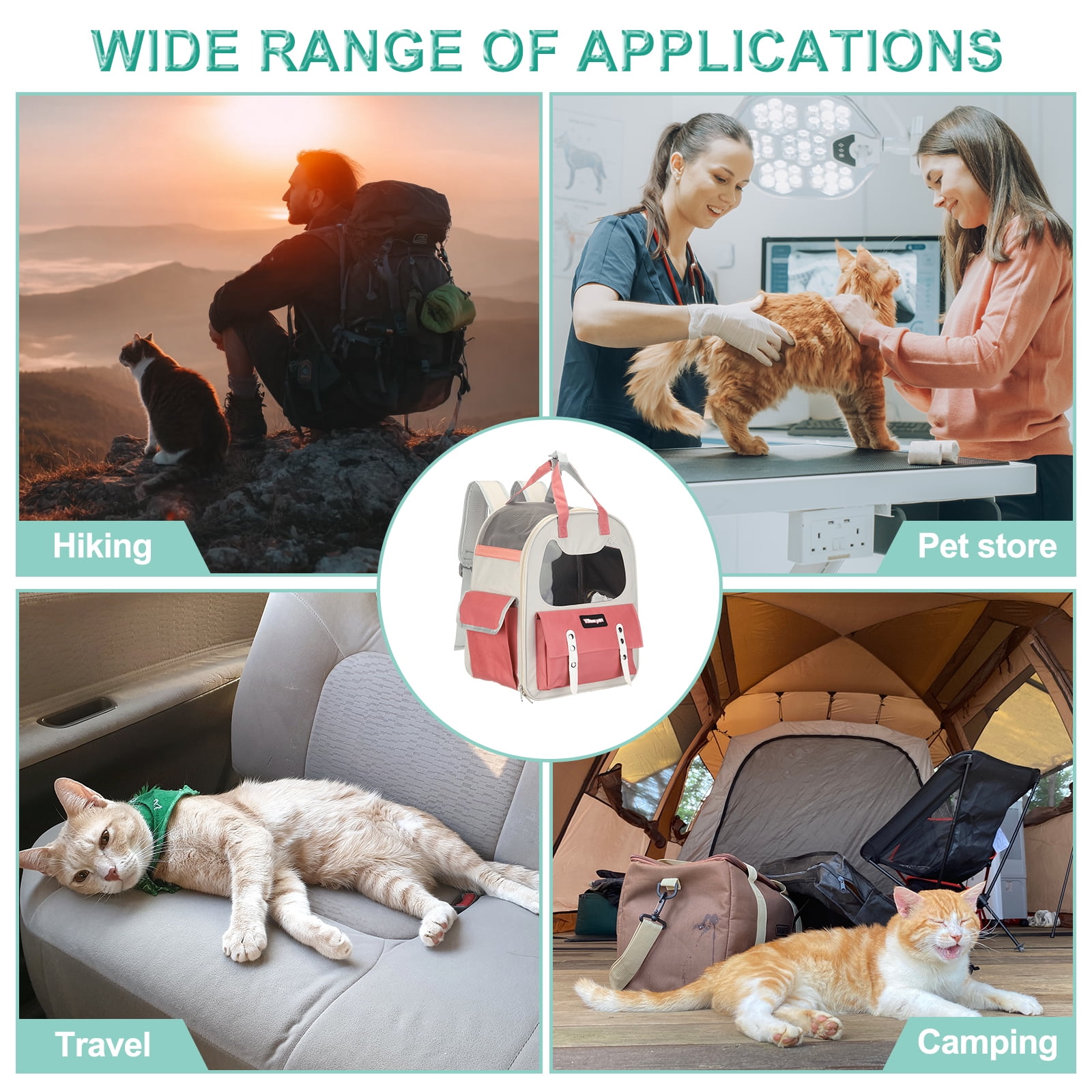 Cat Backpack Carrier, Breathable Pet Hiking Backpack Travel Bag for Cats or Small Dogs Pink