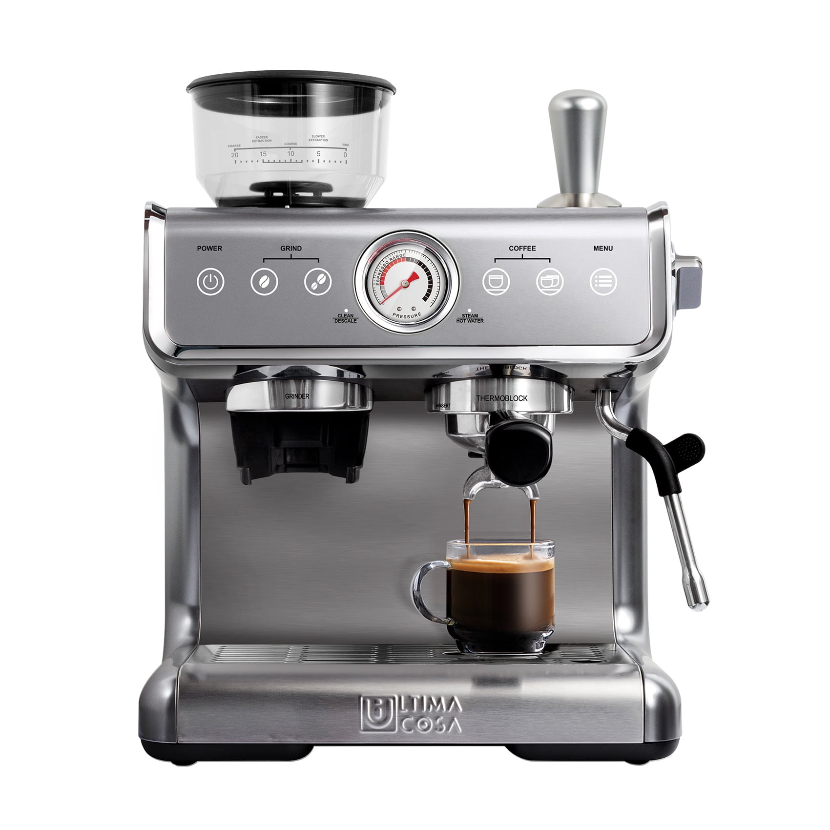 Ultima Cosa New Presto Bollente Semi-Automatic Espresso Machine - Silver - 2 Litre Water Tank