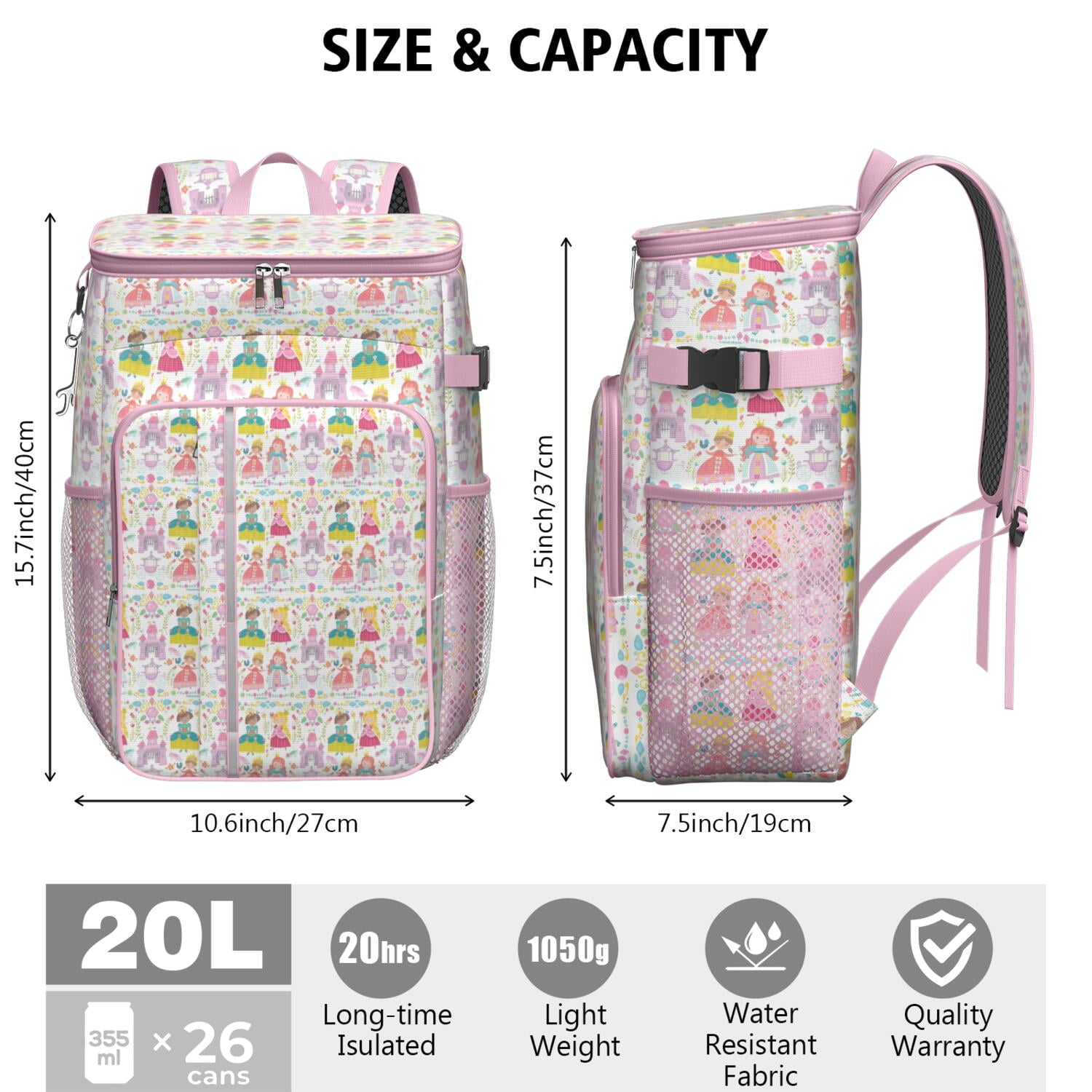 Travel Cooler Bag - Princess Magic Pattern Camping Beer Cooler Backpack with Bottle Opener- Waterproof Insulated Picnic Backpacks - Cooler Bag for Beach