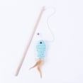 thumbnail image 2 of Wooden Wand Cat Teaser Toy with Elastic Rope and Paper String Fish, Interactive Chew Toy for Indoor Cats Play, Blue, 2 of 3