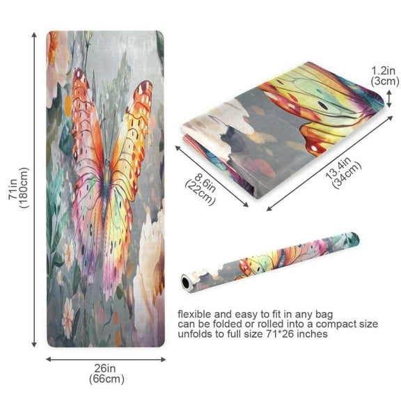 BZSMCE Yoga Mat Women Colorful Butterfly and Flowers Fitness Mat