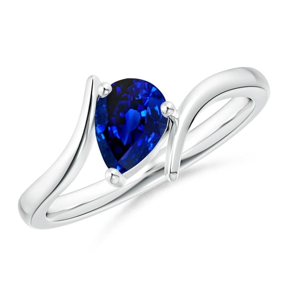 Angara Natural Blue Sapphire Ring - Bypass Pear-Shaped Blue Sapphire Ring in Platinum for Women (Ring Size = 11.5)