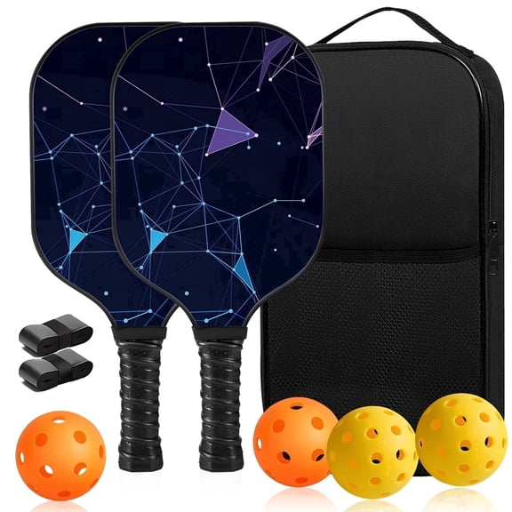 Pickleball Paddles Set of 2, Fiberglass Pickleball Racket, 2 Pickleball Rackets, 4 Balls, 2 Grip and 1 Portable Carry Bag, 2 Pack Aesthetic Pickle Ball Rackets for Men and Women 