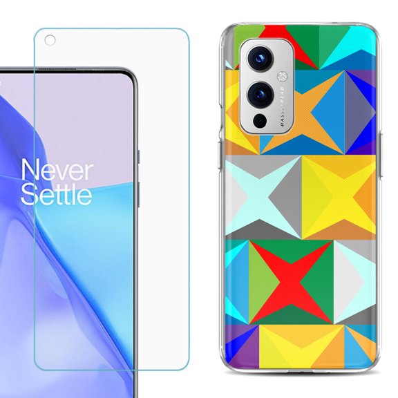 Slim-Fit TPU Phone Case Compatible with OnePlus 9 5G, with Tempered Glass Screen Protector, by OneToughShield ® - Abstract Color