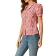 thumbnail image 4 of INSPIRE CHIC Blouse Boutonnée pour Femme à Manches Courtes Bouffantes Col Rabattu Haut en Coton à Motif Floral TP Rose, 4 of 8