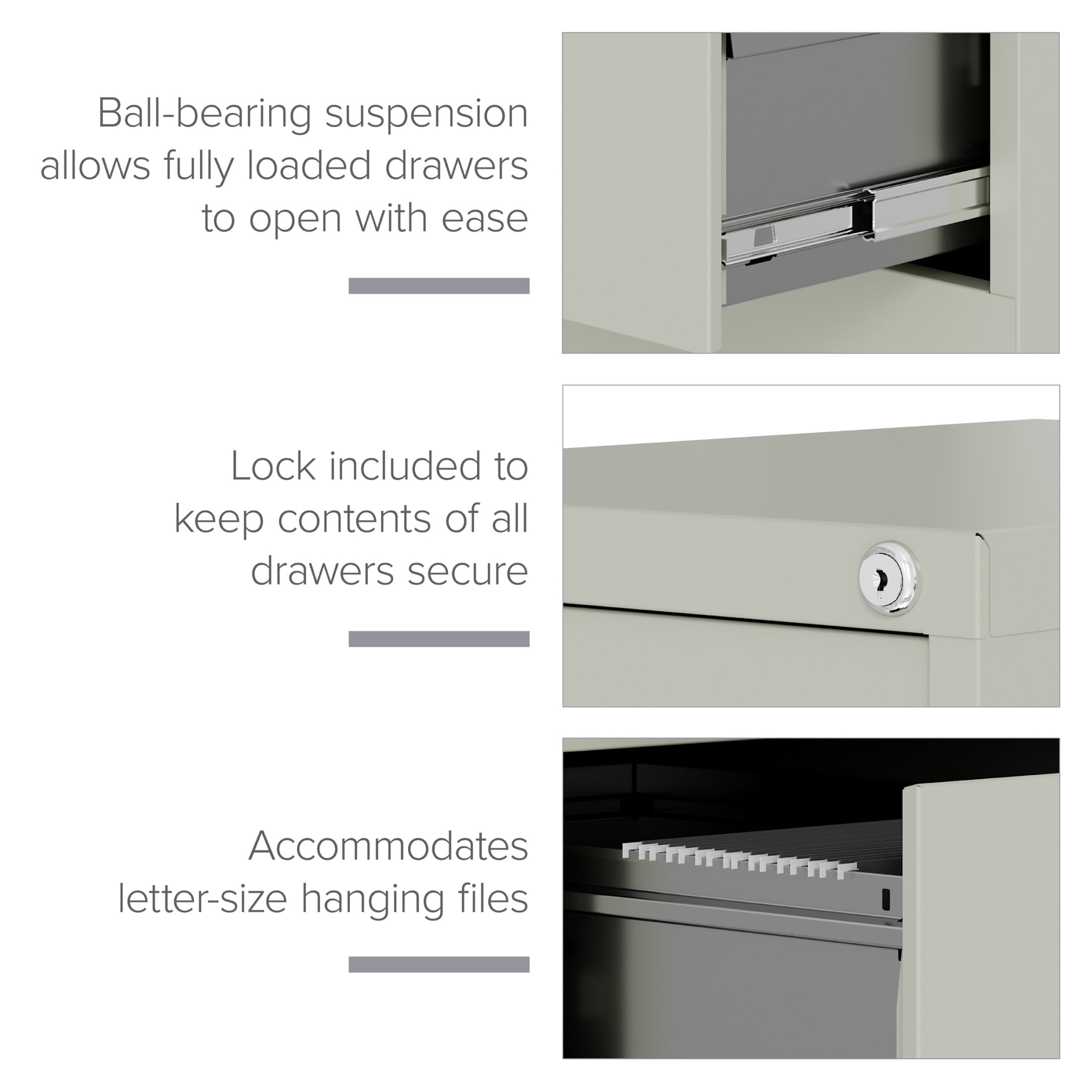 Hirsh Pro 4 Drawer Letter Locking Metal Vertical File Cabinet, 25" Deep, Gray