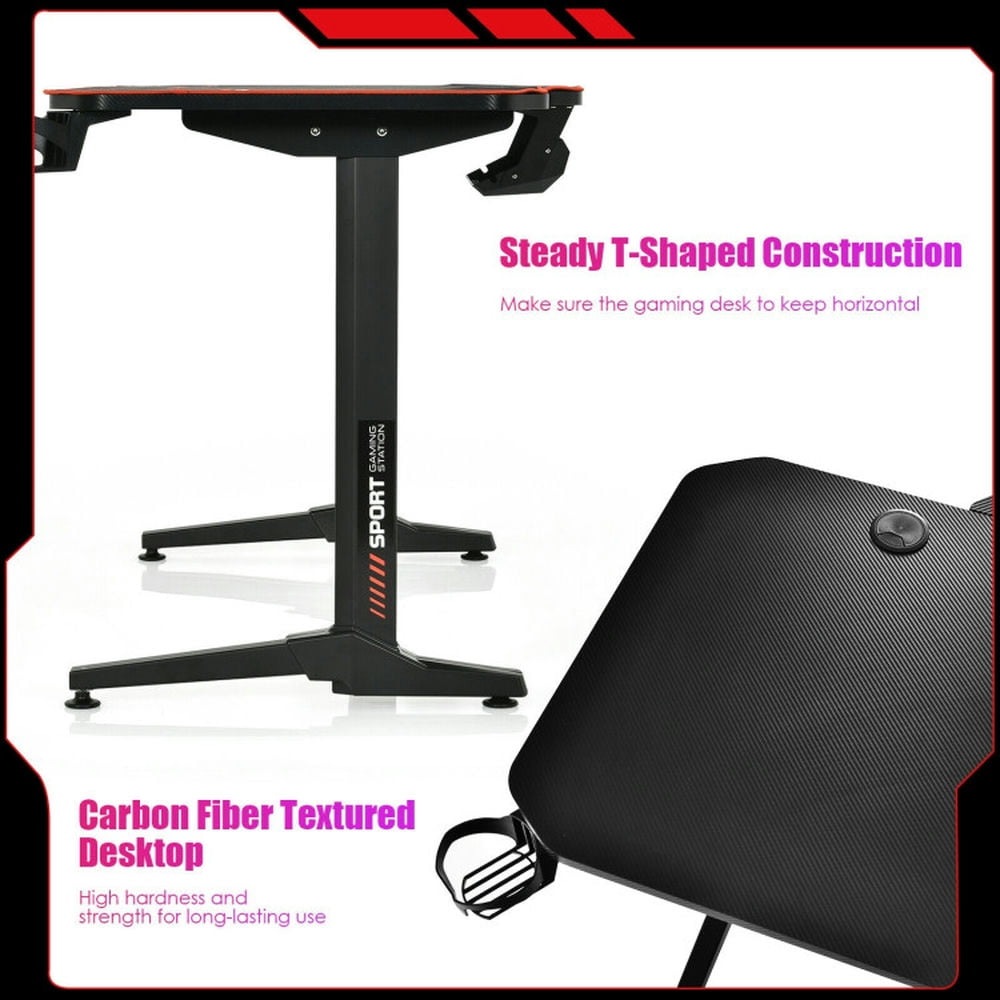 Demi Bonn 55" Gaming Desk with Free Mouse Pad with Carbon Fiber Surface, Small Home Office Desk Study Writing Table, Black